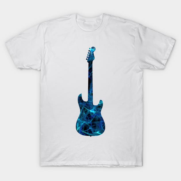 Blue Flame Guitar Silhouette on Black T-Shirt by gkillerb